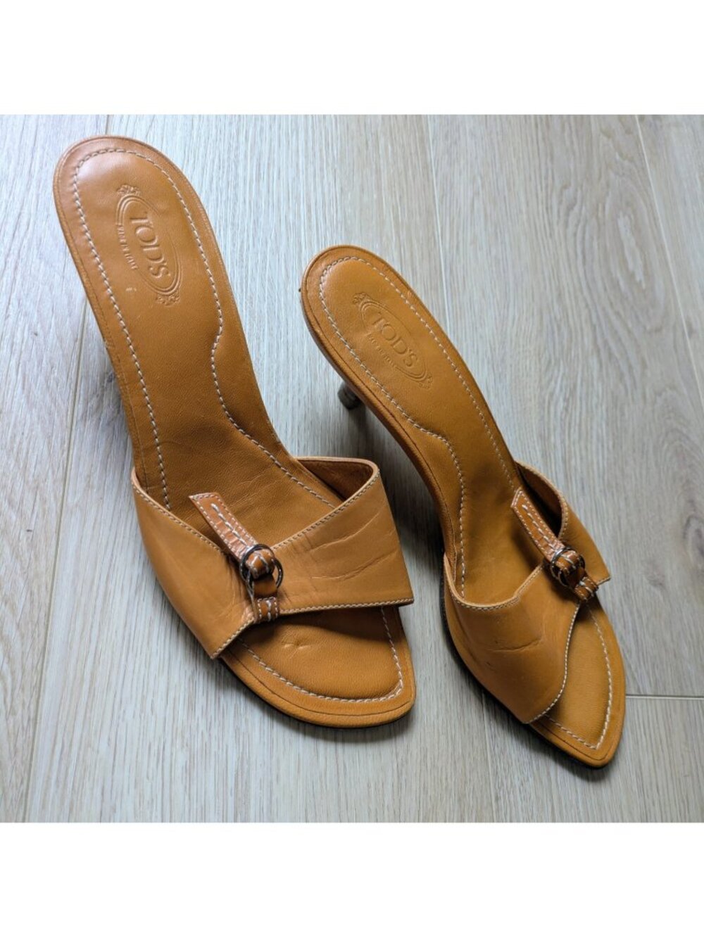 Vintage Tod's Leather Kitten Heel Slides Sandals Size 8.5 / 8 Terracotta Orange